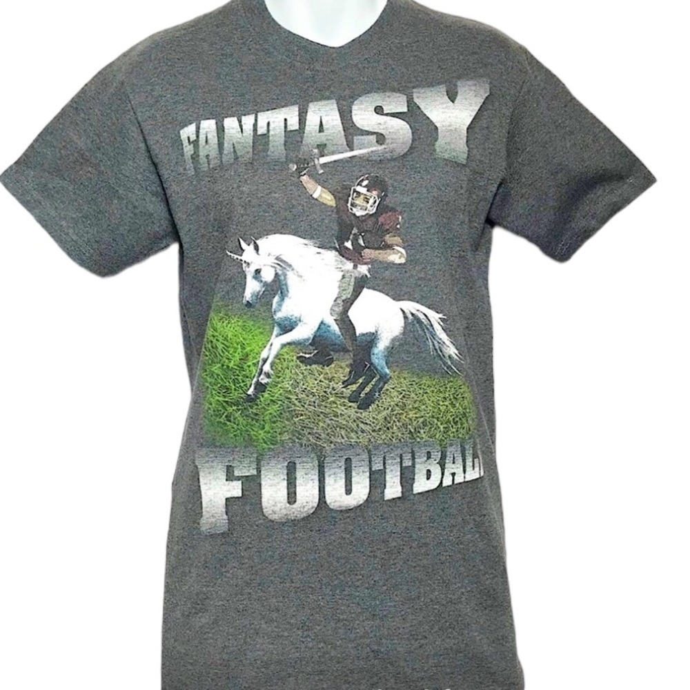 🦄Fantasy Football Gray Shirt Unicorn Graphic Top - Picture 5 of 9